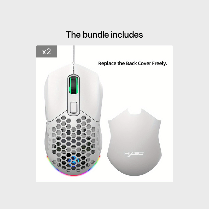 HXSJ New USB Wired Game Mouse RGB Backlit Braid 7200DPI Adjustable Back Cover Replaceable Home Optical Mouse