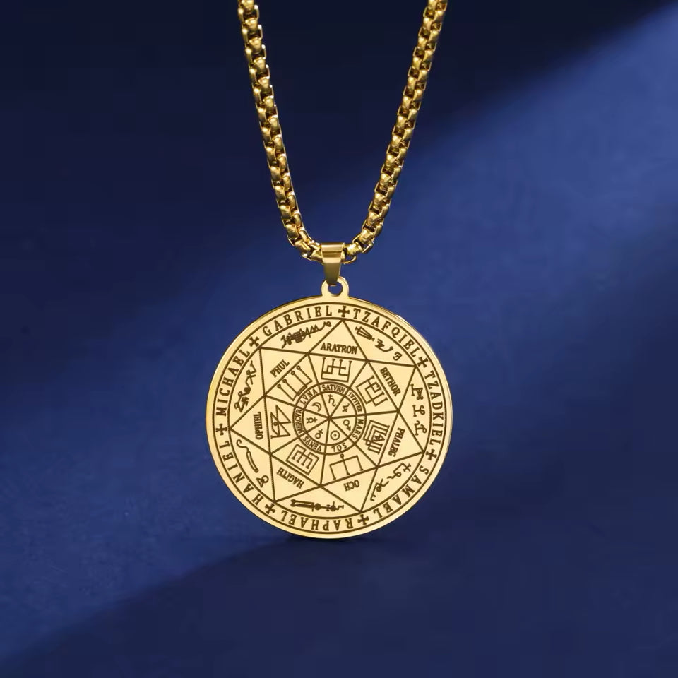 Collar de acero inoxidable con sello de los 7 Arcángeles oro