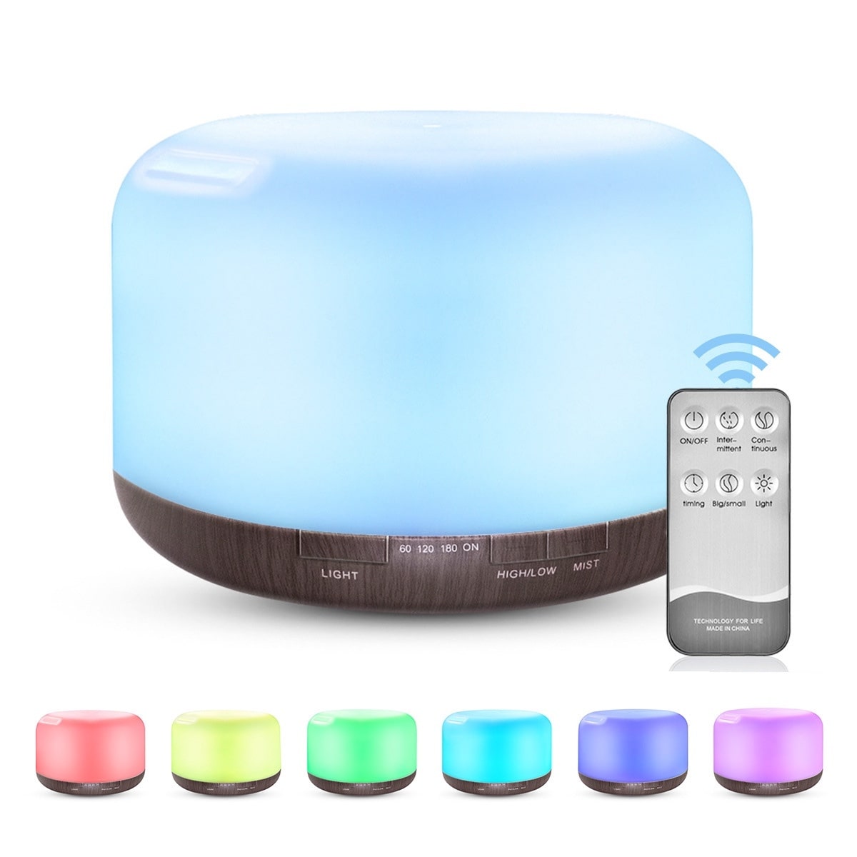 Color Changing Aromatherapy Diffuser With Remote | 500ml | 7 LED Colors