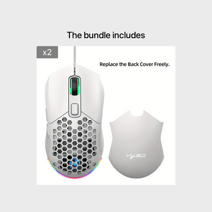 HXSJ New USB Wired Game Mouse RGB Backlit Braid 7200DPI Adjustable Back Cover Replaceable Home Optical Mouse