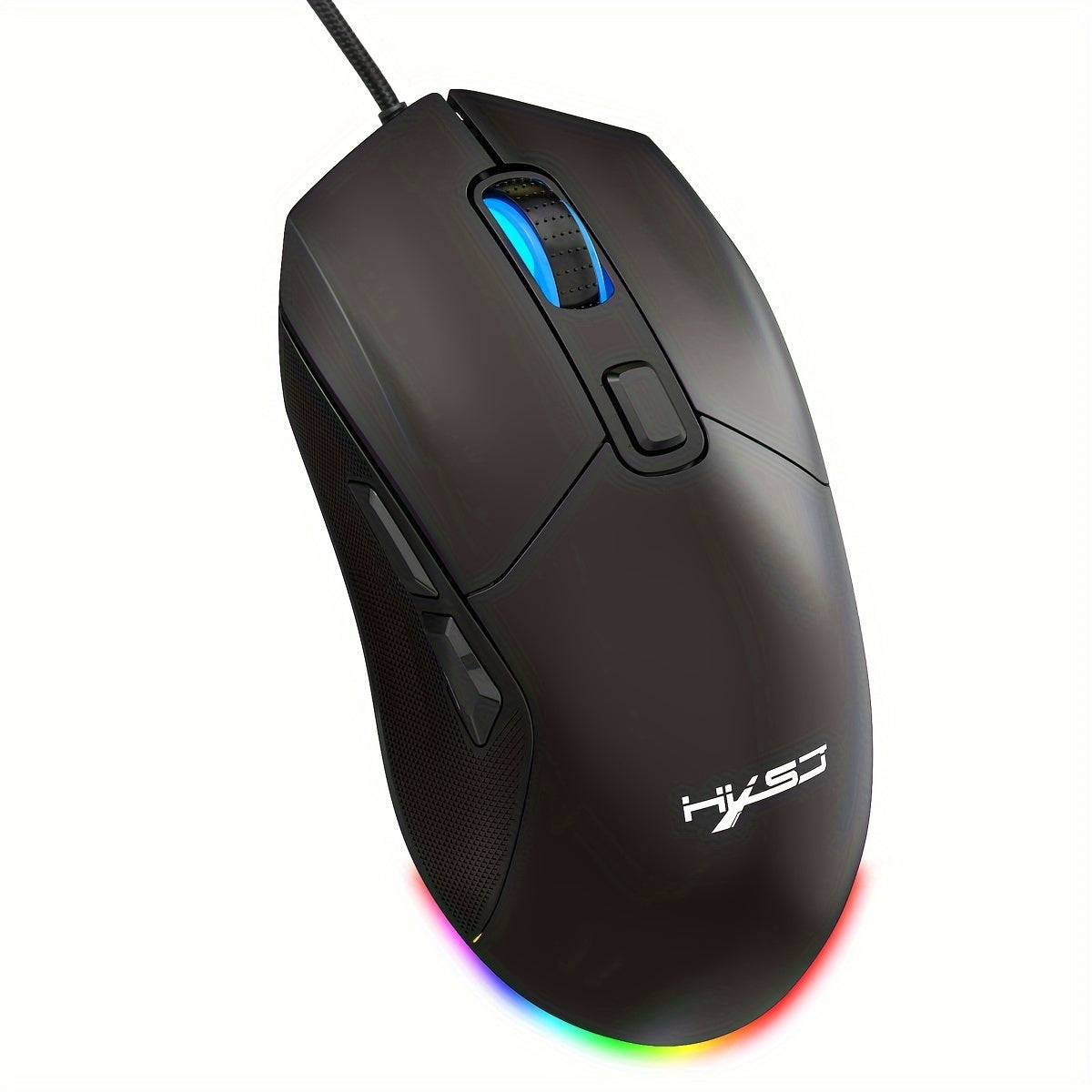HXSJ New USB Wired Game Mouse RGB Backlit Braid 7200DPI Adjustable Back Cover Replaceable Home Optical Mouse