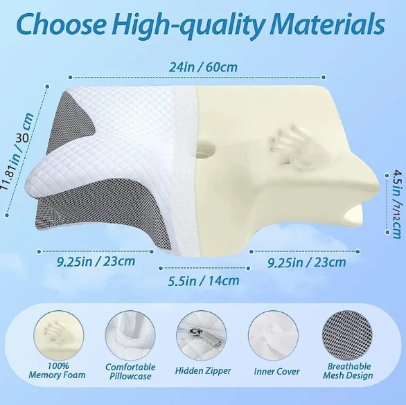Ergonomic Memory Foam Cervical Pillow – 2-in-1 Orthopedic Neck Support