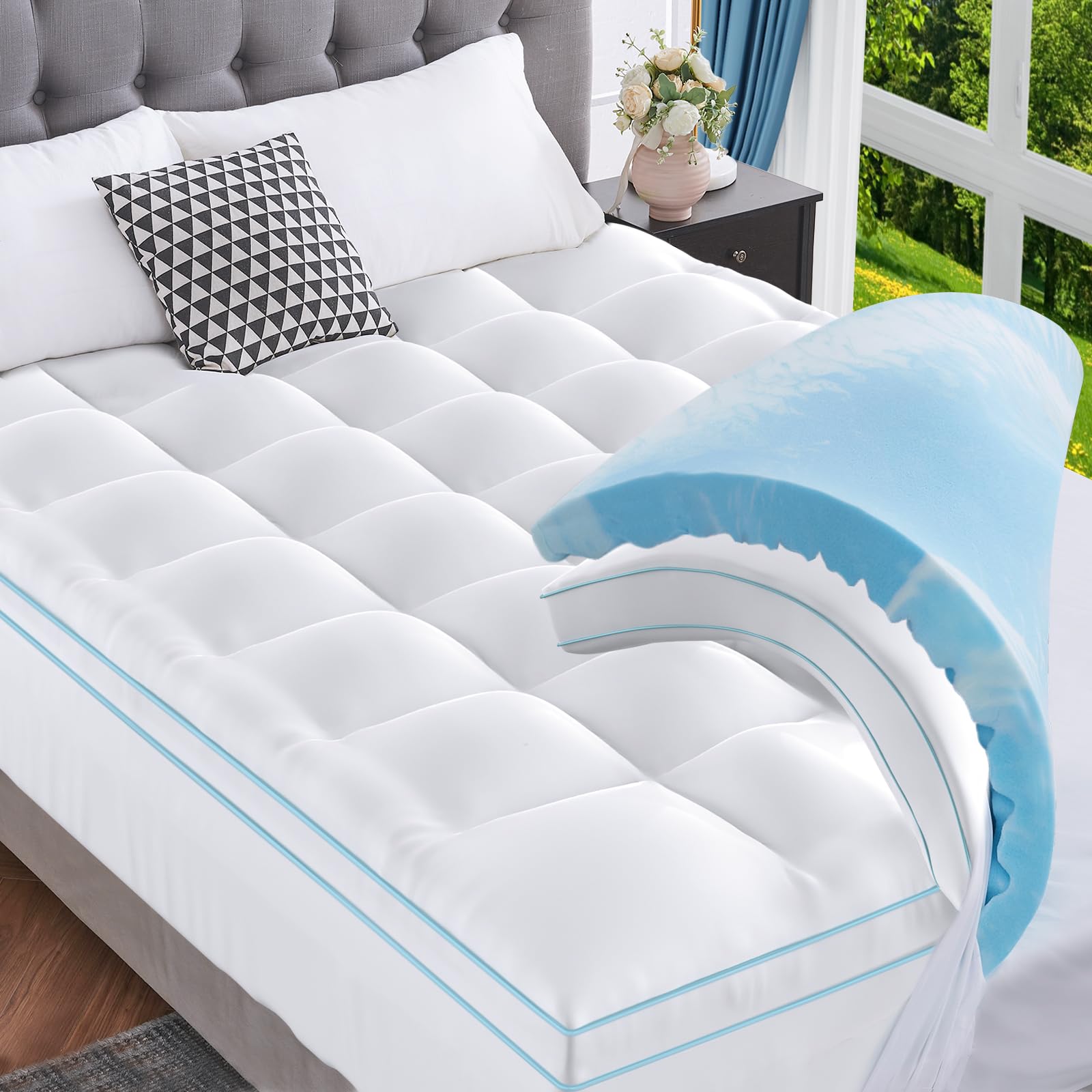 Premium Memory Foam Mattress Topper - Deep Sleep & Back Pain Relief