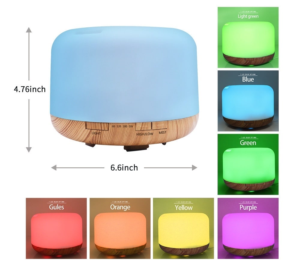 Color Changing Aromatherapy Diffuser With Remote | 500ml | 7 LED Colors