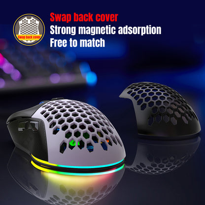 HXSJ New USB Wired Game Mouse RGB Backlit Braid 7200DPI Adjustable Back Cover Replaceable Home Optical Mouse