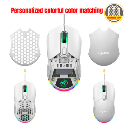 HXSJ New USB Wired Game Mouse RGB Backlit Braid 7200DPI Adjustable Back Cover Replaceable Home Optical Mouse