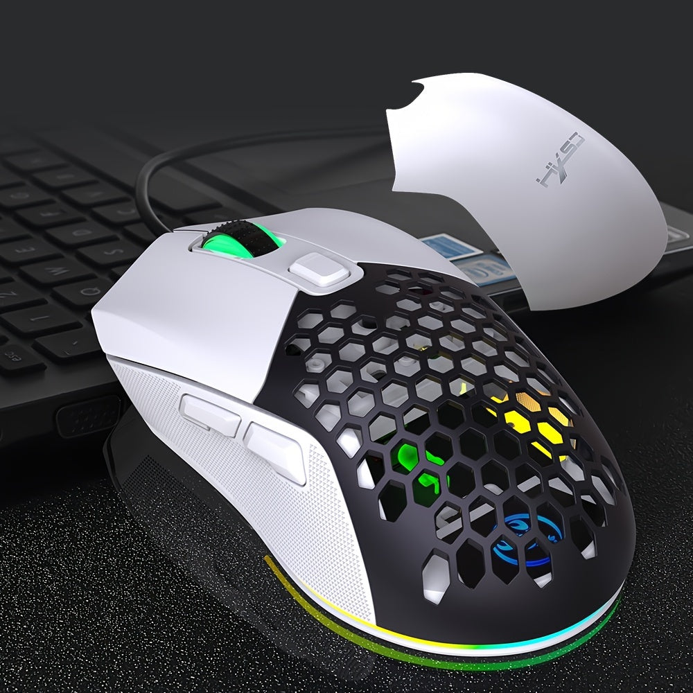 HXSJ New USB Wired Game Mouse RGB Backlit Braid 7200DPI Adjustable Back Cover Replaceable Home Optical Mouse