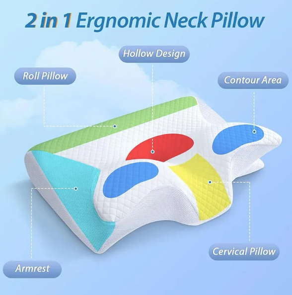 Ergonomic Memory Foam Cervical Pillow – 2-in-1 Orthopedic Neck Support