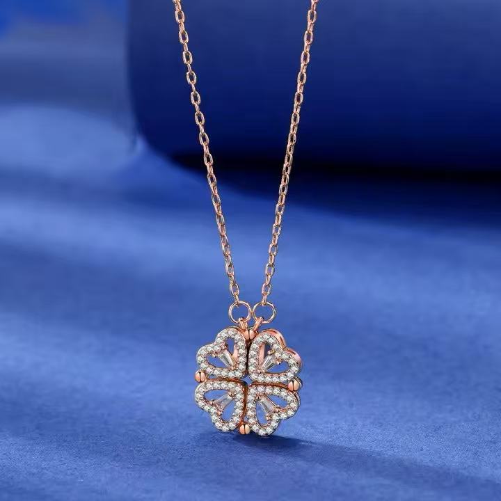 Collar con colgante de trébol transformable oro rosado