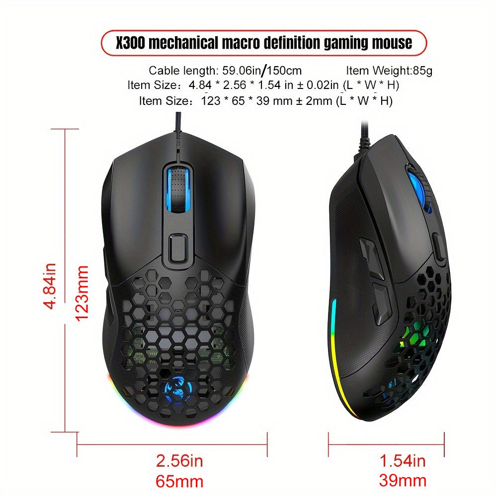 HXSJ New USB Wired Game Mouse RGB Backlit Braid 7200DPI Adjustable Back Cover Replaceable Home Optical Mouse
