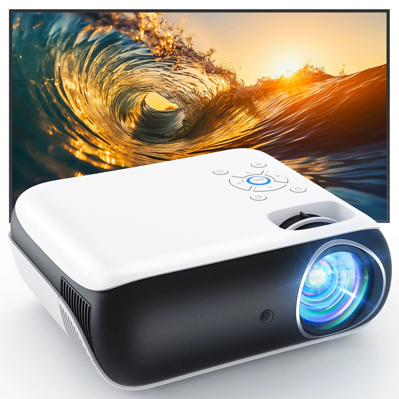 Native 1080P Bluetooth Projector, Full HD Portable Outdoor Movie Projector with Built-In Speaker, with HDMI, USB, AV