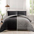 Furnishh Queen Bed in a Bag — 7-Piece Reversible Luxury Comforter Set | Black & Grey