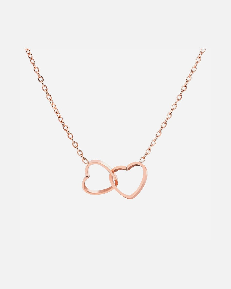 Collar de doble anillo de corazón oro rosado