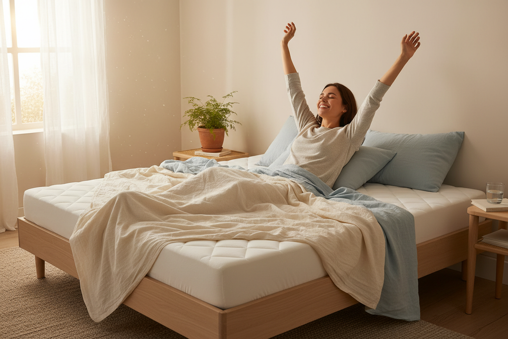 Pessoa acordando feliz