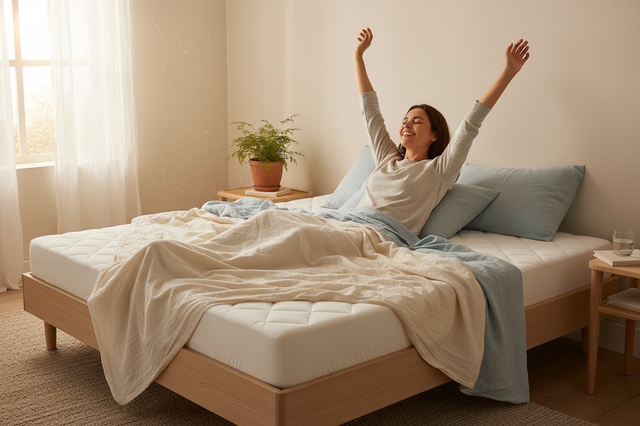 Pessoa acordando feliz