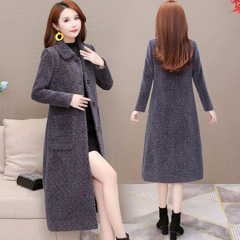 Mid-Length Padded Imitation Mink Fleece Coat for Women